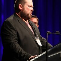 Josh Swift accepts his Dobro Player of the Year award at the 2017 IBMA Awards - photo by Frank Baker