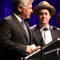 The Gibson Brothers presenting at the 2017 IBMA Awards - photo by Frank Baker
