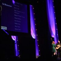 Missy Raines and Jim Hurst play for the roll of deceased bluegrassers at the 2017 IBMA Awards - photo by Frank Baker