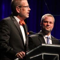 Paul Schiminger and Chris Joslin at the 2017 IBMA Awards - photo by Frank Baker