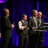 Balsam Range accepting their Album of the Year award at the 2017 IBMA Awards - photo by Frank Baker