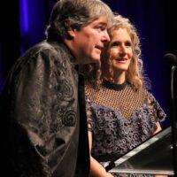 Hosts Béla Fleck and Abigail Washburn at the 2017 IBMA Awards - photo by Frank Baker