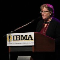 Nancy Cardwell speaks about the Foundation for Bluegras Music at the 2017 IBMA Special Awards luncheon - photo by Frank Baker