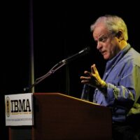 Bill Nowlin accepting his 2017 Best Liner Notes of the Year Award from the IBMA - photo by Frank Baker