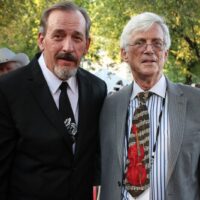 Arnold Lee Dickens with Tom Gray on the 2017 IBMA Awards Red Carpet - photo by Frank Baker
