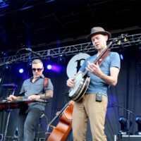 Chris Pandolfi out front with The Infamous Stringdusters at the 2017 Festy Experience - photo by Teresa Gereaux