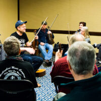 Sammy Lind with Foghorn String Band leads a fiddle workshop at the 2018 Joe Val Bluegrass Festival - photo © Tara Linhardt