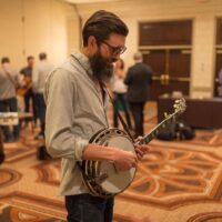 Aaron Youngberg backstageat the 2018 DC Bluegrass Festival - photo by Jeromie Stephens