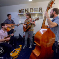 Billy Strings warms up backstage at the 2018 Bender Jamboree - photo © Paul Citone