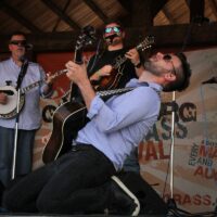 Skip Cherryholmes feeling it with Sideline at the May 2018 Gettysburg Bluegrass Festival - photo  by Frank Baker