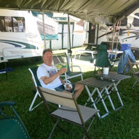 Rich Heepe relaxing at his campsite at Jenny Brook 2018 - photo by Darcy Cahill