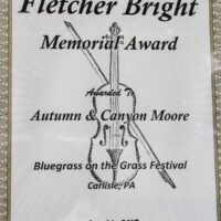 Fletcher Bright Memorial award presented to Buffalo Mountain Bluegrass at Bluegrass on the Grass 2018 - photo by Frank Baker