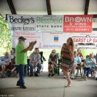 MC Jerry Eicher takes to the dance floor at the 2018 Blissfield Bluegrass on the River - photo © Bill Warren