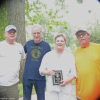Ron Benton, Charlie Roehrig, Karen Hertenstein, and Bill Warren at the 2018 Blissfield Bluegrass on the River - photo © Bill Warren