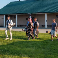 The River Bones Band heads to the main stage for the Telefunken Band Competition at the 2018 Podunk Bluegrass Festival - photo by Dale Cahill