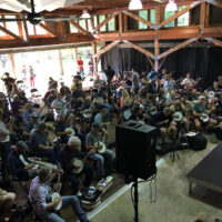 The first full morning session with Béla before splitting into the teaching groups at the 2018 Blue Ridge Banjo Camp - photo by Brian Swenk