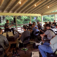 Small group class with Béla Fleck at the 2018 Blue Ridge Banjo Camp - photo by Brian Swenk