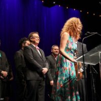 Becky Buller accepts for Gospel Recorded Performance of the Year at the 2018 International Bluegrass Music Awards - photo © Frank Baker