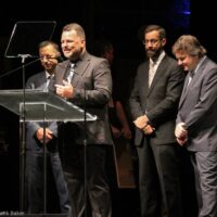 The Travelin' McCourys accept for Instrumental Group at the 2018 International Bluegrass Music Awards - photo © Frank Baker
