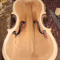 Initial shaping after doubling the top of the Scotty Stoneman fiddle - photo by RJ Storm