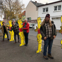 (right to left) Jeff Scroggins, Rainer Zellner, Kris Truelsen, and Andrew Small outside of the Haribo outlet