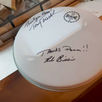 Pamm Tucker gets an autographed head at the Tony Trischka banjo workshop in Tulsa