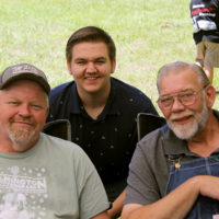 Victor Dowdy and Johnny Ridge (in front) at the 2019 Willow Oak Park Bluegrass Festival - photo by Laura Ridge
