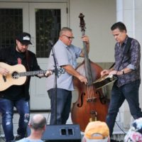Rob Ickes & Trey Hensley with Mike Bub at the 2019 Bluegrass on the Grass - photo by Frank Baker