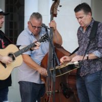 Rob Ickes & Trey Hensley with Mike Bub at the 2019 Bluegrass on the Grass - photo by Frank Baker