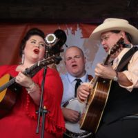 Heather Berry, Tony Mabe, and Junior Sisk at the Gettysburg Bluegrass Festival, August 2019 - photo by Frank Baker