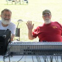 Mike Page and Jimmy Kittle run the sound at the 2019 Milan Bluegrass Festival - photo © Bill Warren