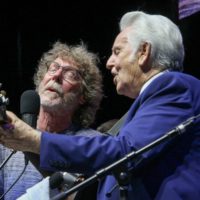 Sam Bush and Del McCoury at Delebration at the 2019 Wide Open Bluegrass - photo by Frank Baker