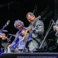 Sam Bush joins the Del McCoury Band at Delebration at the 2019 Wide Open Bluegrass - photo by Frank Baker