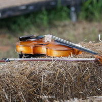 Lone fiddle awaits its master at the 2019 Oklahoma International Bluegrass Festival - photo © Pamm Tucker