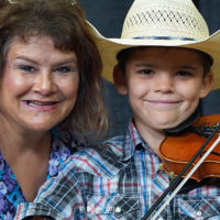 Pamm Tucker with Tristan Paskvanat the 2019 Oklahoma State Fiddling & Picking Contest - photo © Pamm Tucker