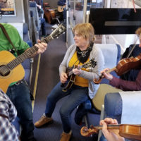 Train car jam on the Amtrak to the Great 48 Jam - photo by Dave Berry