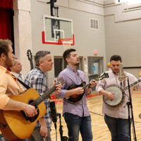 Students from ETSU perform for Bluegrass in the Schools with the Bluegrass Music Hall of Fame & Museum (Andy Stinnett on mandolin, Justin Alexander on banjo, Wes Wolfe on guitar) Chris Joslin is on bass and Randy Lanham on fiddle.