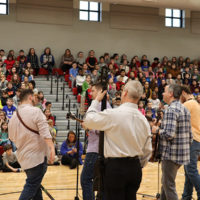 Students from ETSU perform for Bluegrass in the Schools with the Bluegrass Music Hall of Fame & Museum (Andy Stinnett on mandolin, Justin Alexander on banjo, Wes Wolfe on guitar) Chris Joslin is on bass and Randy Lanham on fiddle.