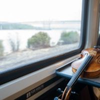 Lone fiddle on the Amtrak to the Great 48 Jam - photo by Patrick Campbell