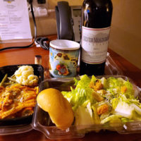 Quarantine dinner with wine, a gift at Travis Air Force Base