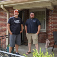 Chris Smith with current resident of Keith Whitley's old home at the 30th Annual Keith Whitley Memorial Ride (June 27, 2020)