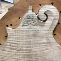 Mandolin back carving by Jason Barie for a Pete Hart Buckeye mandolin