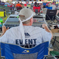Keith Pokus Keeran doing sound at CamFest 2020 - photo by Styx Hicks