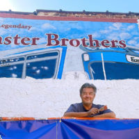 Tim White at the beginning of his Easter Brothers mural in Mount Airy, NC (April 2021)