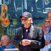 James Easter speaks at the dedication of The Easter Brothers mural in Mt Airy, NC (5/15/21) - photo by Robbie Curlee