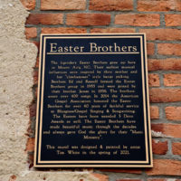 Historical plaque unveiled at the dedication of The Easter Brothers mural in Mt Airy, NC (5/15/21) - photo by Robbie Curlee