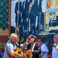 James Easter sings at the dedication of The Easter Brothers mural in Mt Airy, NC (5/15/21) - photo by Robbie Curlee