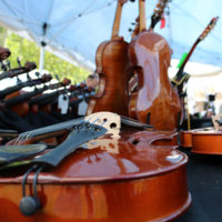 Fiddles for sale at the 2021 Doyle Lawson & Quicksilver festival - photo by Laura Tate Ridge