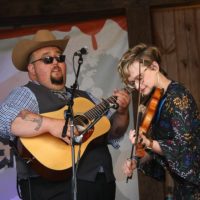 Josh Rinkel and Laura Orshaw with Po' Ramblin' Boys at the Spring 2021 Gettysburg Bluegrass Festival - photo by Frank Baker