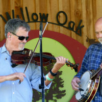 Mike Hartgrove and Sammy Shelor with Lonesome River Band at the 2021 Willow Oak Park Bluegrass Festival - photo by Sandy Hatley